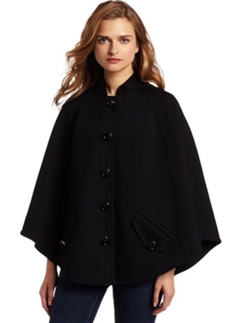 Vertigo Black Button-Front Cape Sweater Cardigan Stand Collar with Drawstrings M